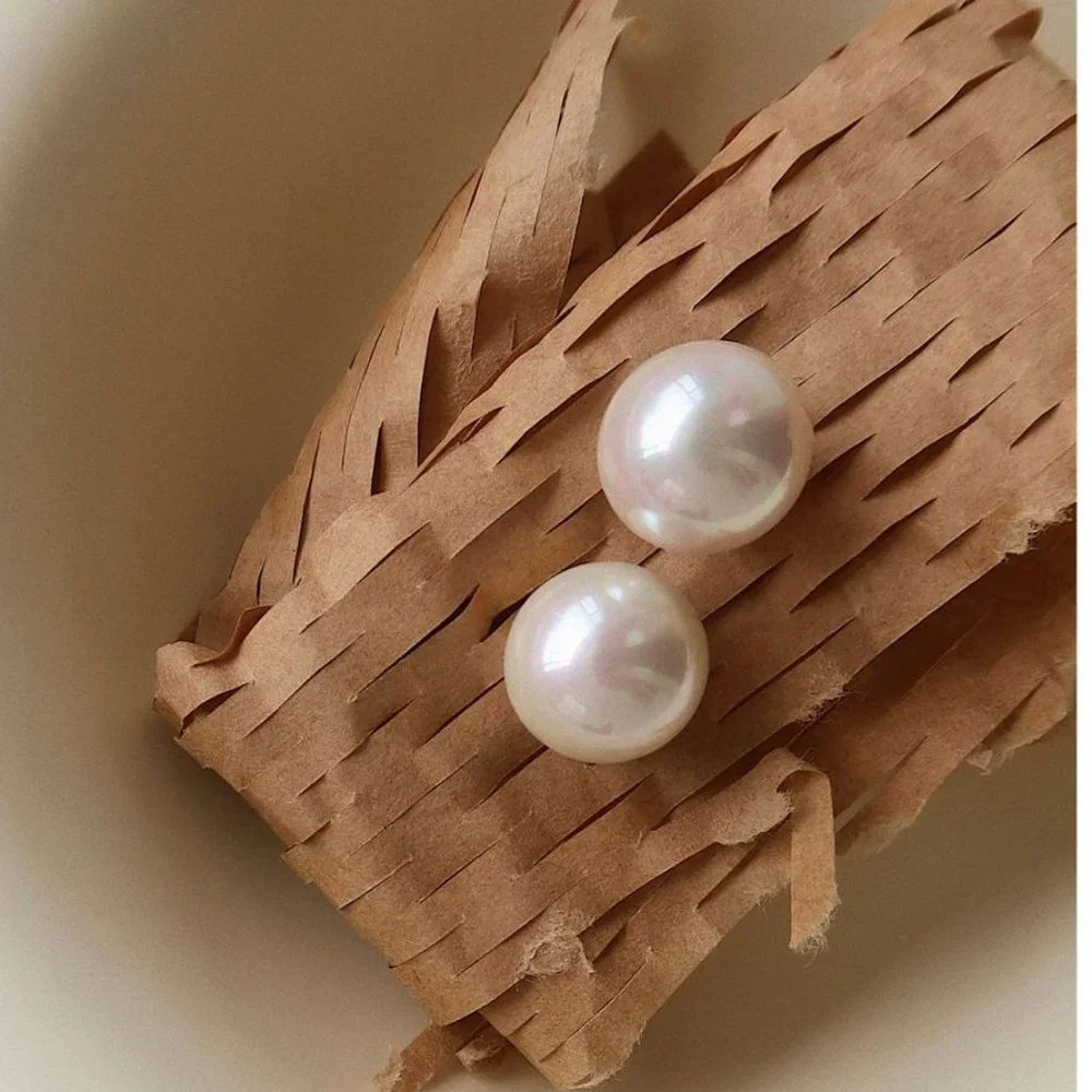 #NEW 18K Gold Plated Big Pearl Stud Earrings